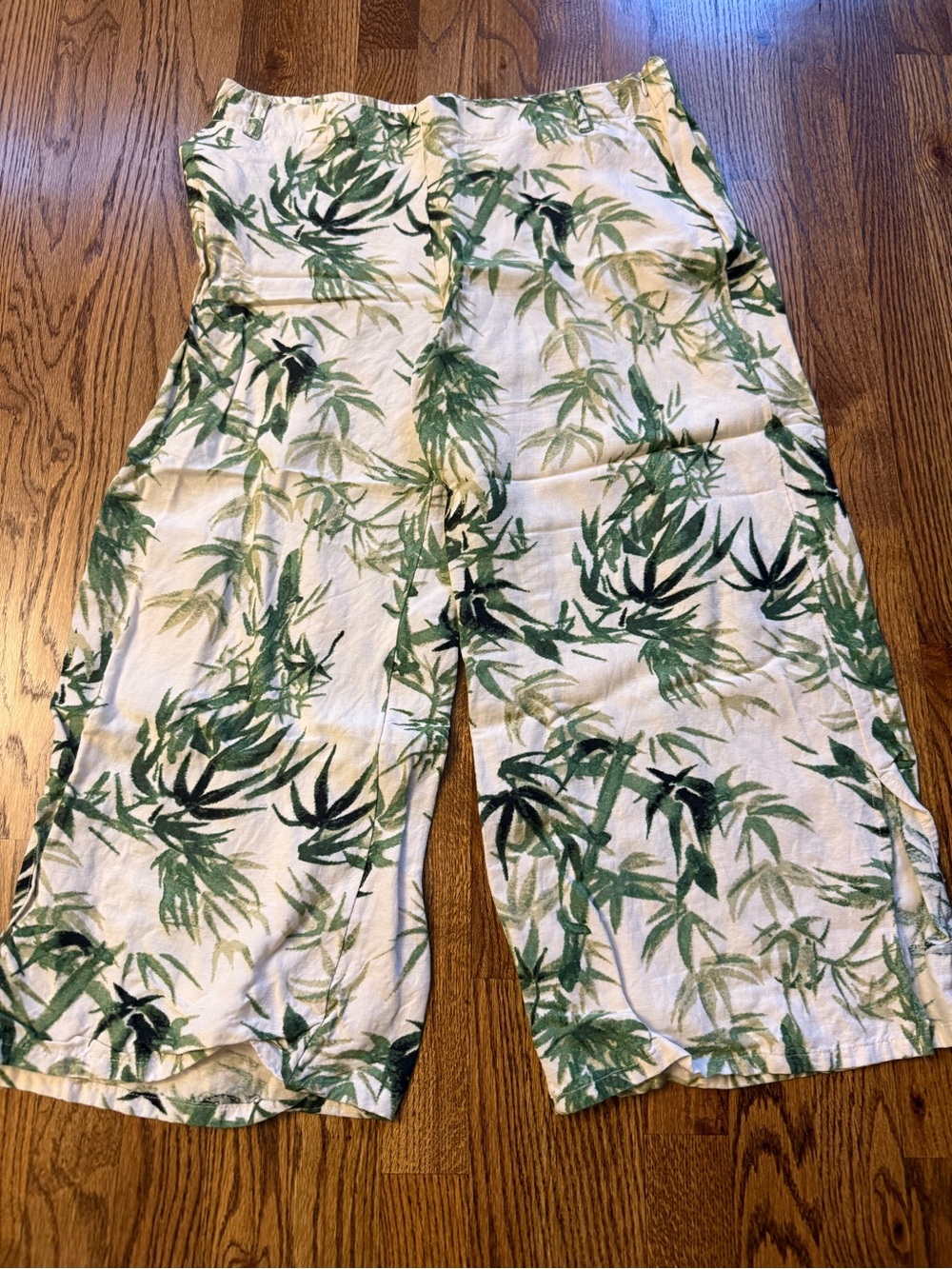 J. Jill Women's Green Tropical Print Wide-Leg Linen Pants 23” inseam